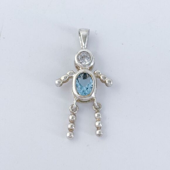 Vintage Sterling Silver 925 Blue Boy Charm Pendant - Picture 2 of 7